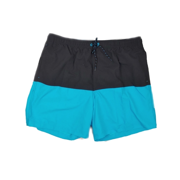 NWT Mens 2XL Turquoise Black Drawstring Swim Swimming Trunks 2X-Large - Picture 2 of 7